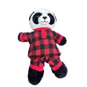 Build A Bear Panda Stuffed Animal Plush in Red Buffalo Plaid Pajamas Outfit